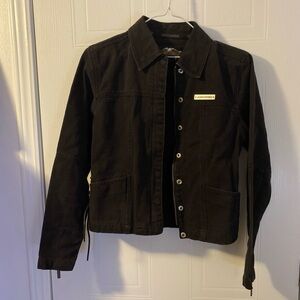 Harley Davidson Black Denim Lace Up Motorcycle Jacket Top Women's Size XS